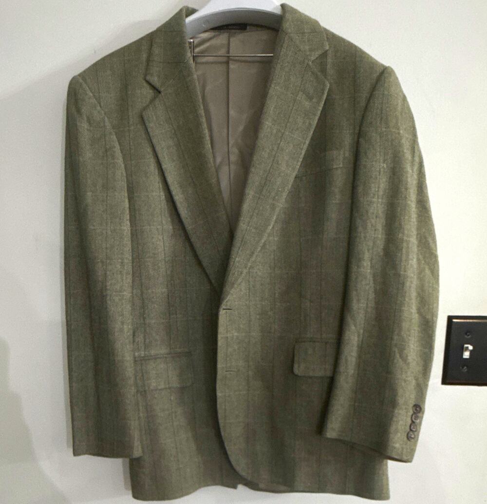 Jos. A. Bank Men's Tweed Plaid Sport Coat Green 42R Two Button 100% Silk Lining